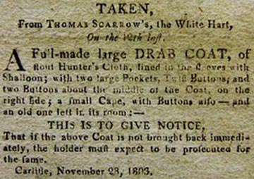 Advert Thomas Scarrow's White Hart Hotel, Carlisle